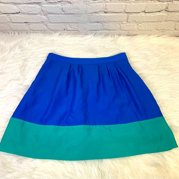 J Crew Blue Green Pleated Mini Skirt Size 4 - Picture 3 of 11